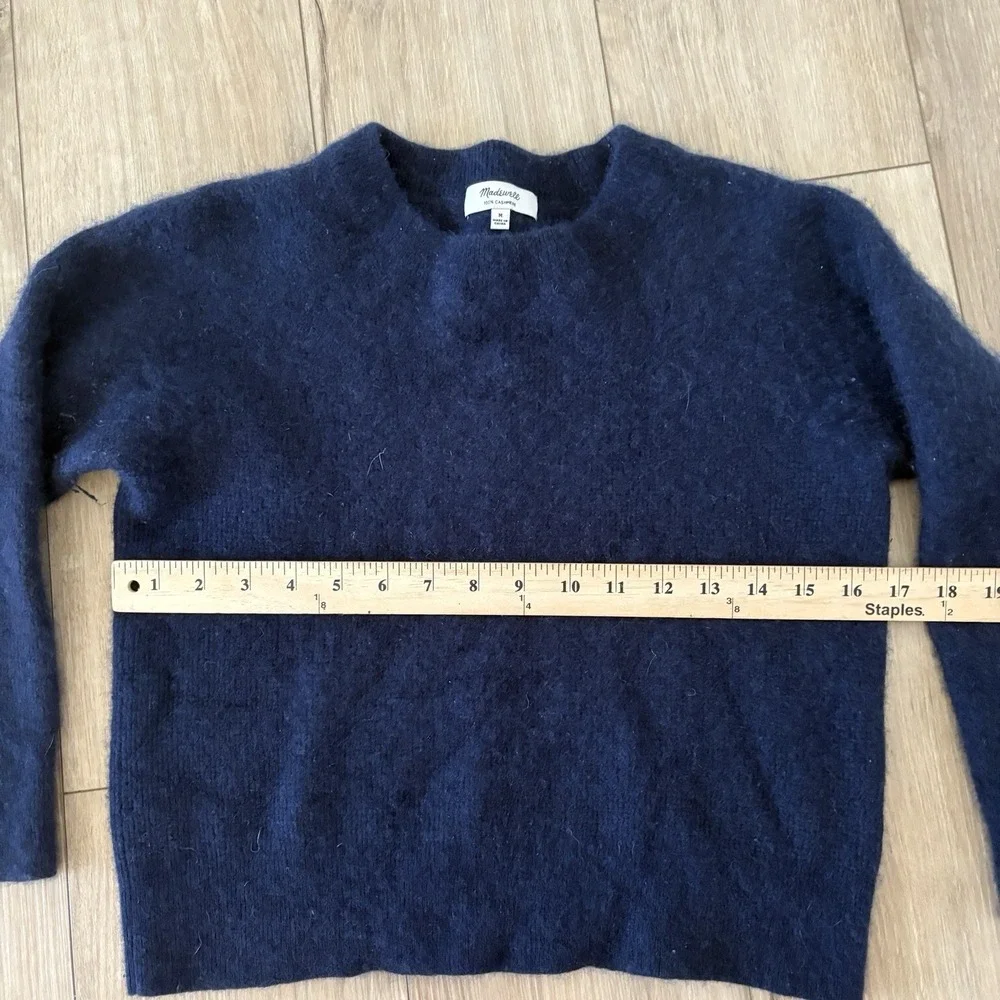 Madewell Cashmere Pullover Sweater Medium Blue Solid Long Sleeve Knit Top SHRUNK